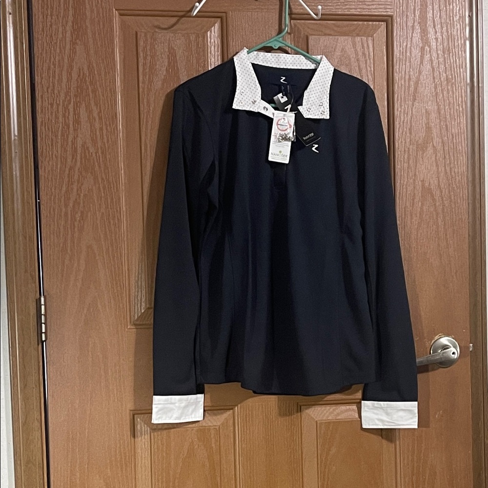 Black half Button Down Shirt with White